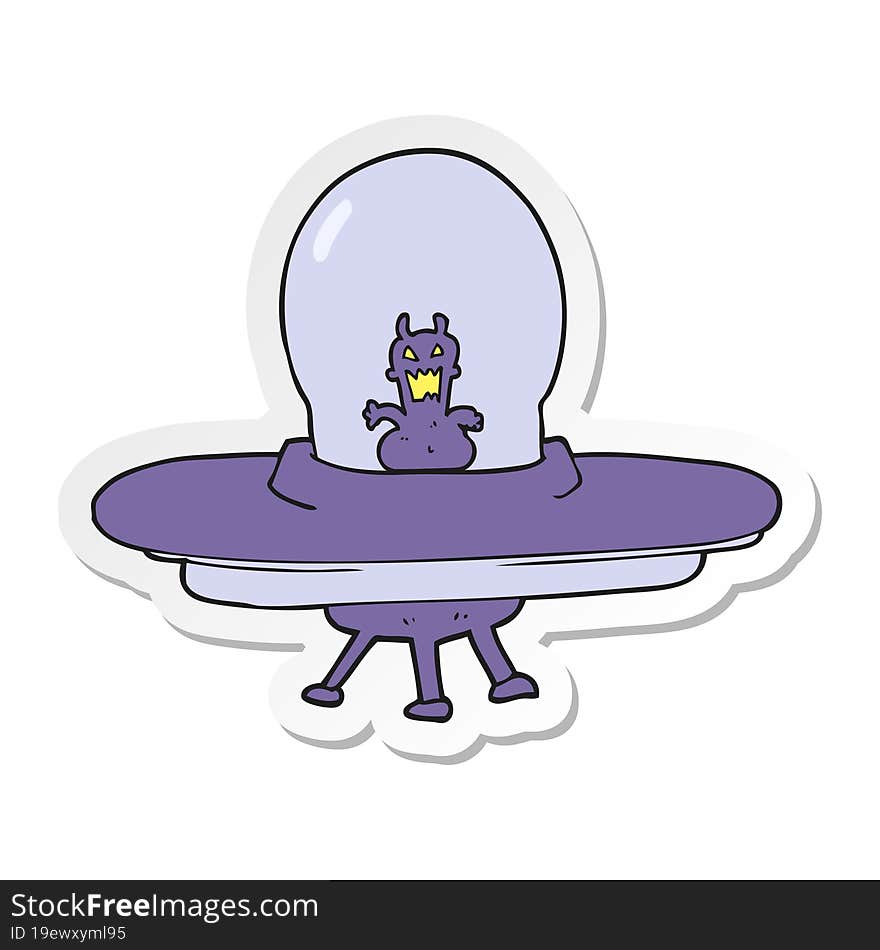 sticker of a cartoon alien spaceship