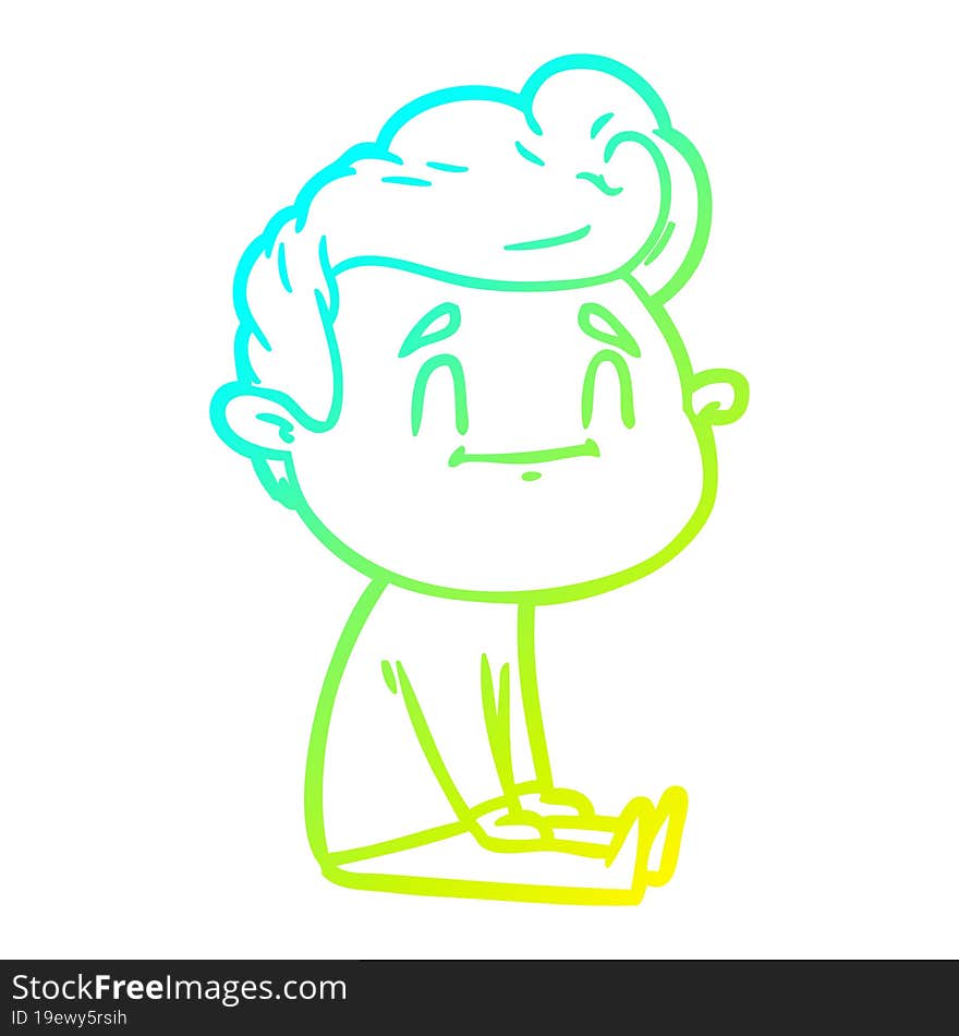 cold gradient line drawing happy cartoon man sitting on floor