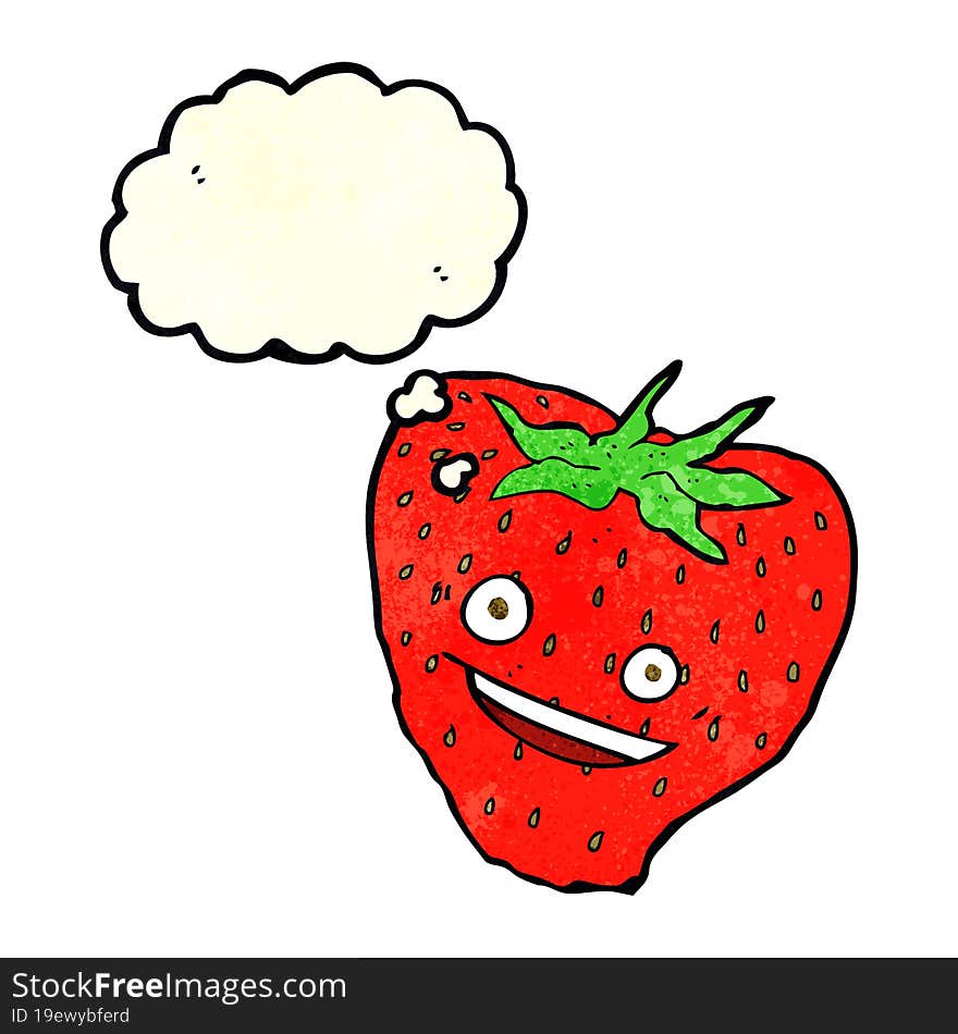 cartoon strawberry with thought bubble