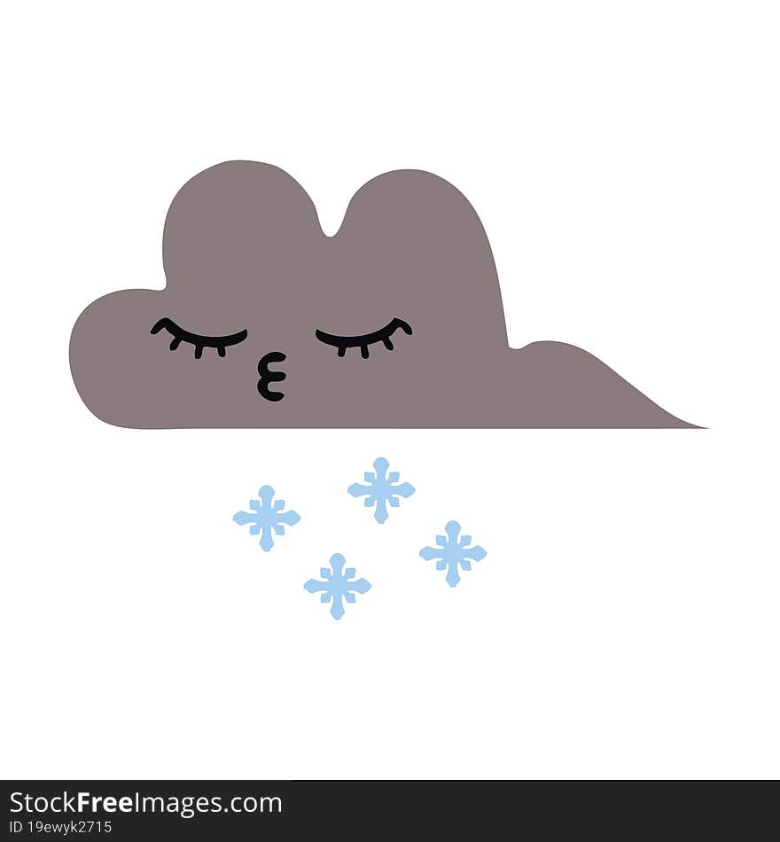 Flat Color Retro Cartoon Storm Snow Cloud