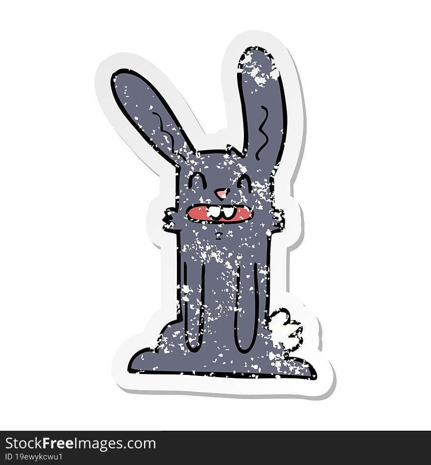 distressed sticker of a cartoon rabbit