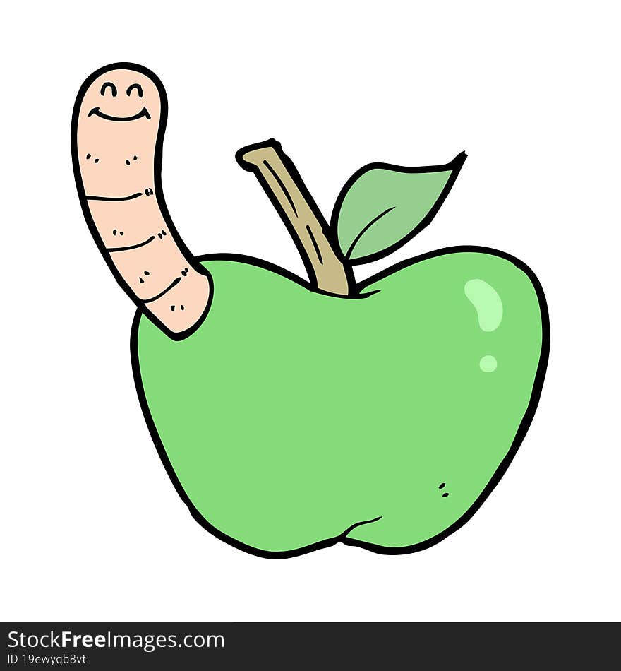 cartoon apple with worm