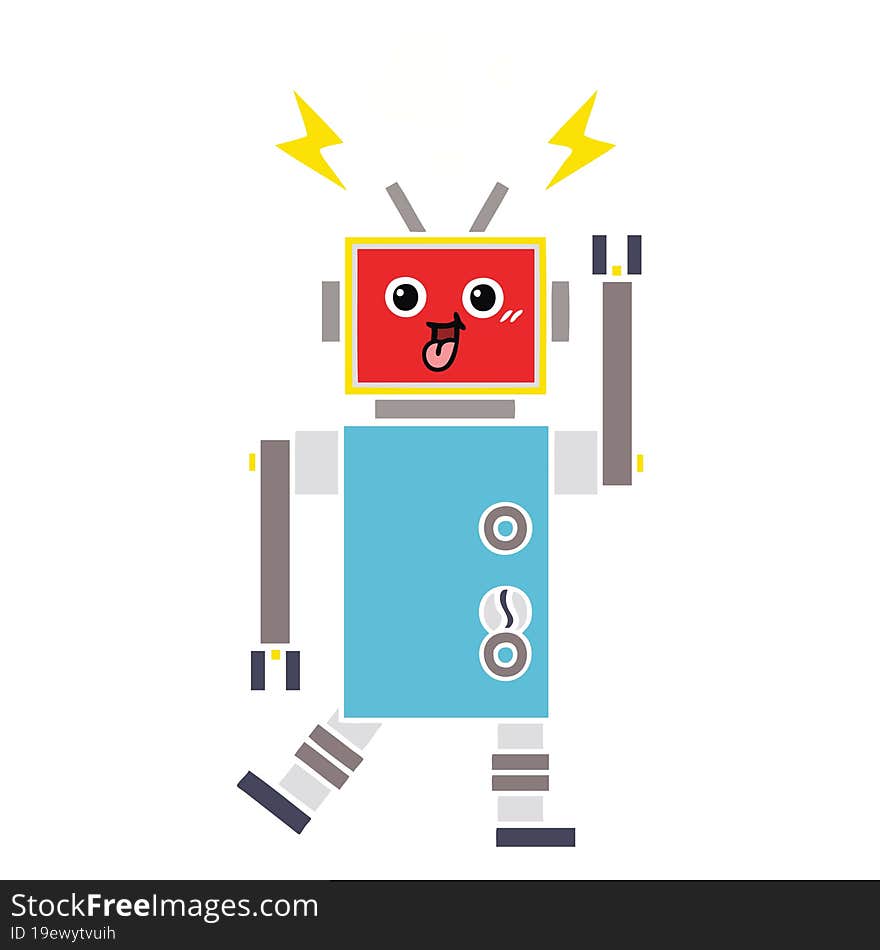 flat color retro cartoon of a crazed robot