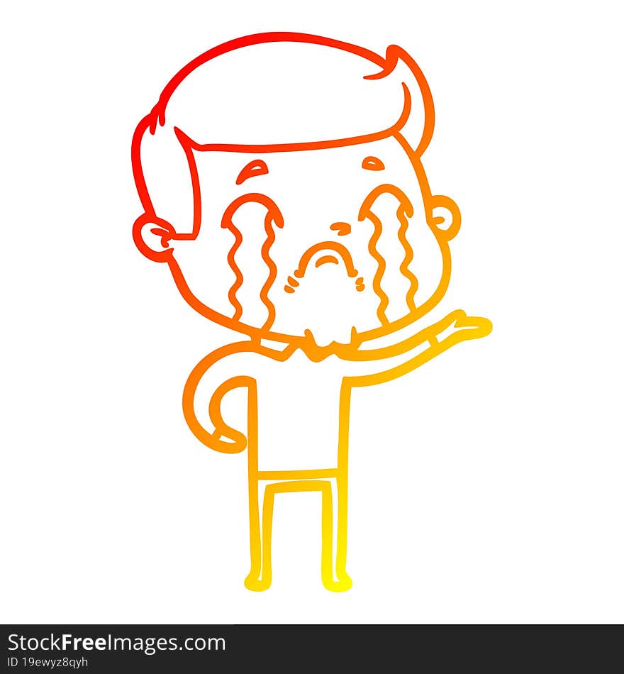 warm gradient line drawing of a cartoon man crying