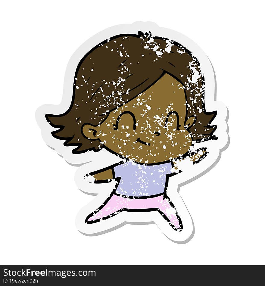 distressed sticker of a cartoon friendly girl