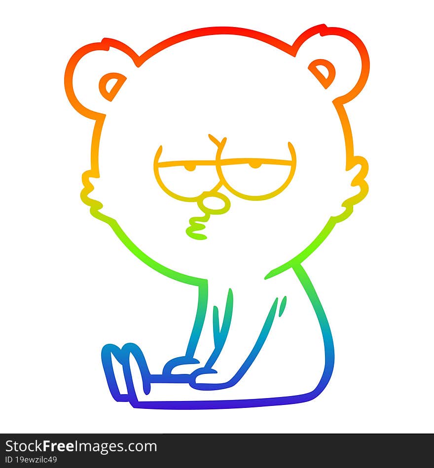 rainbow gradient line drawing bored polar bear cartoon sitting