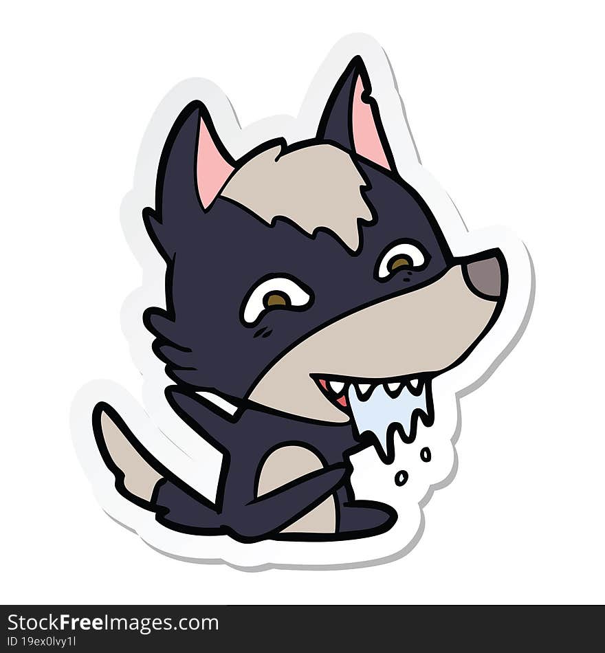 sticker of a cartoon hungry wolf