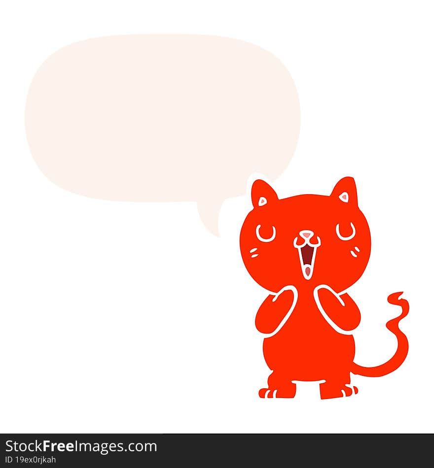 cartoon cat and speech bubble in retro style