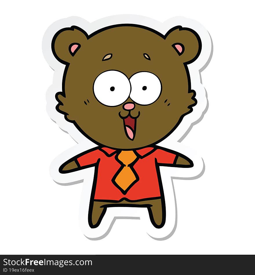 sticker of a laughing teddy  bear cartoon in shirt and tie