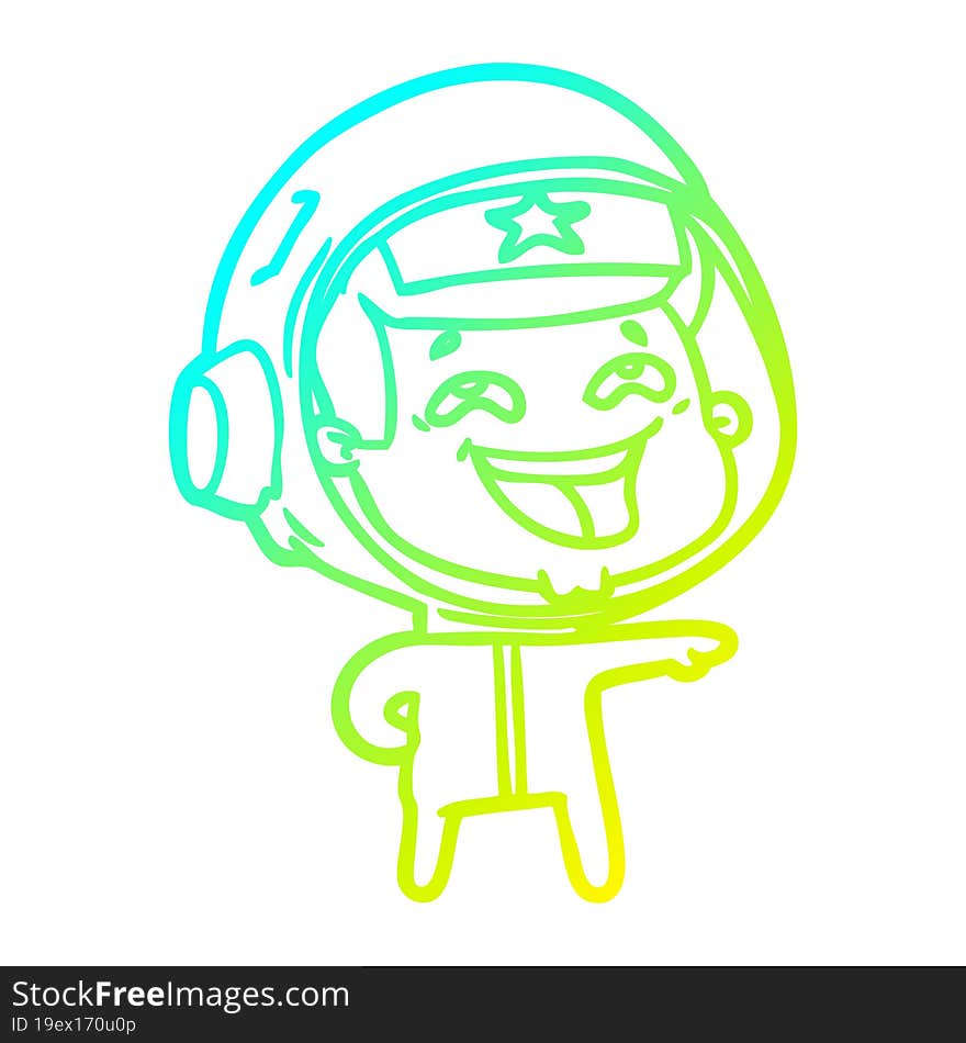 cold gradient line drawing of a cartoon laughing astronaut