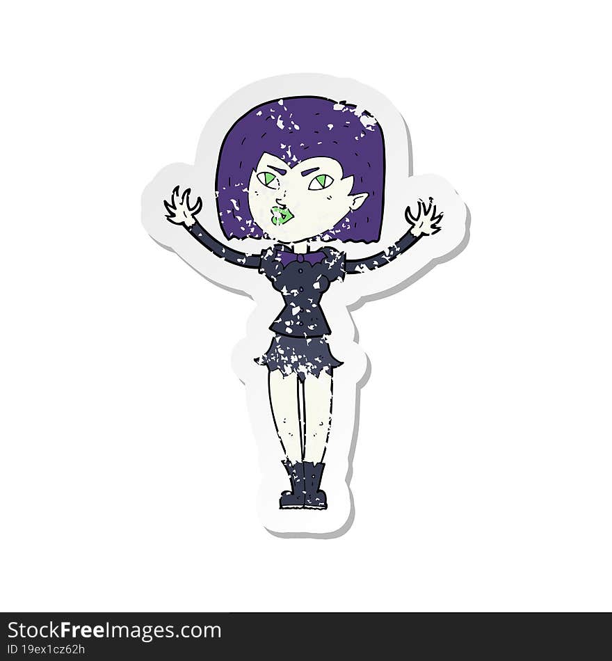 retro distressed sticker of a cartoon vampire girl