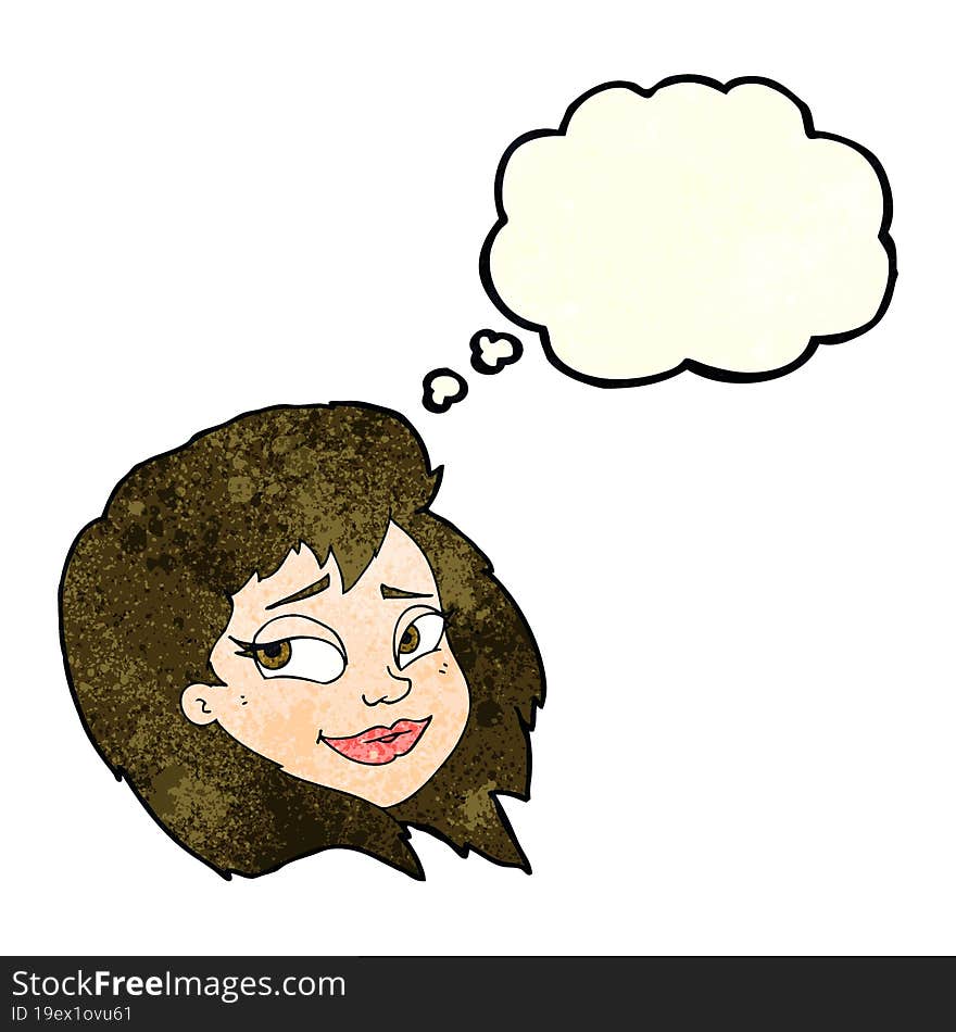 Cartoon Happy Female Face With Thought Bubble