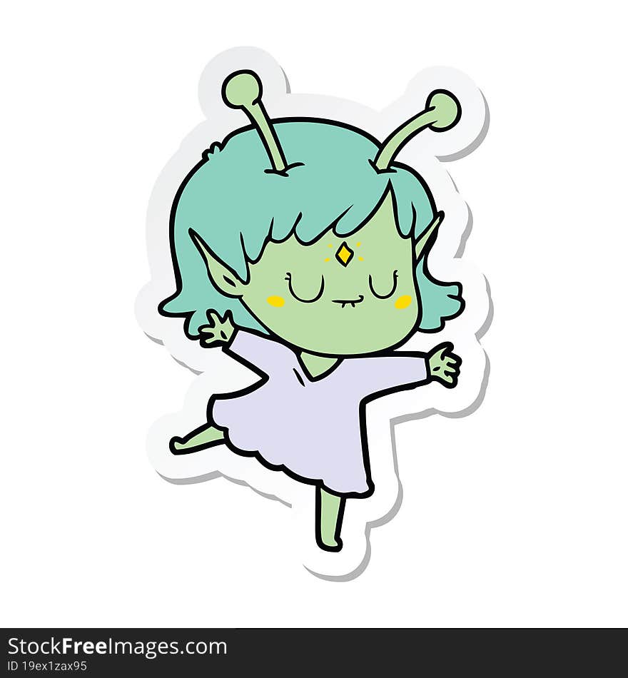 sticker of a cartoon alien girl