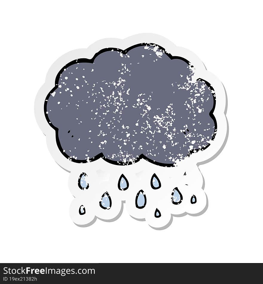 distressed sticker of a cartoon cloud raining