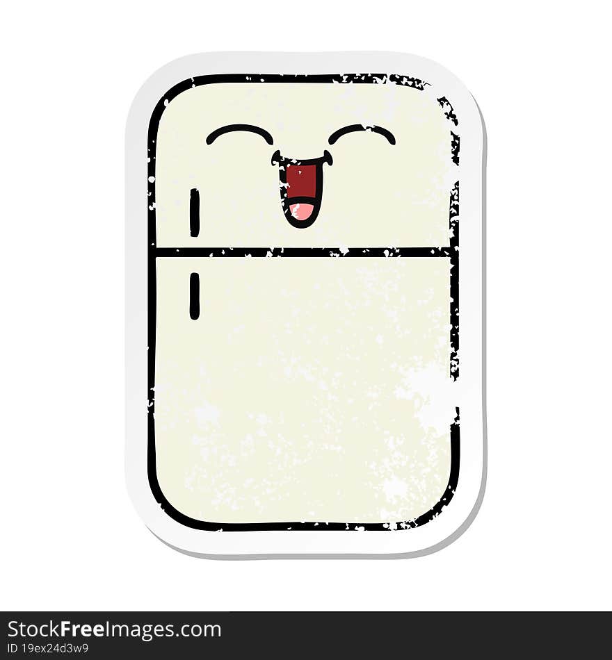 distressed sticker of a cute cartoon fridge freezer