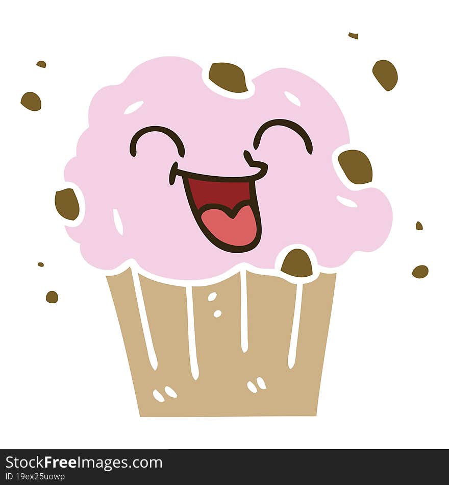 hand drawn quirky cartoon happy muffin. hand drawn quirky cartoon happy muffin