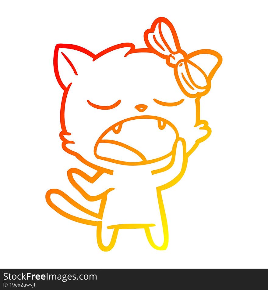 warm gradient line drawing cartoon yawning cat