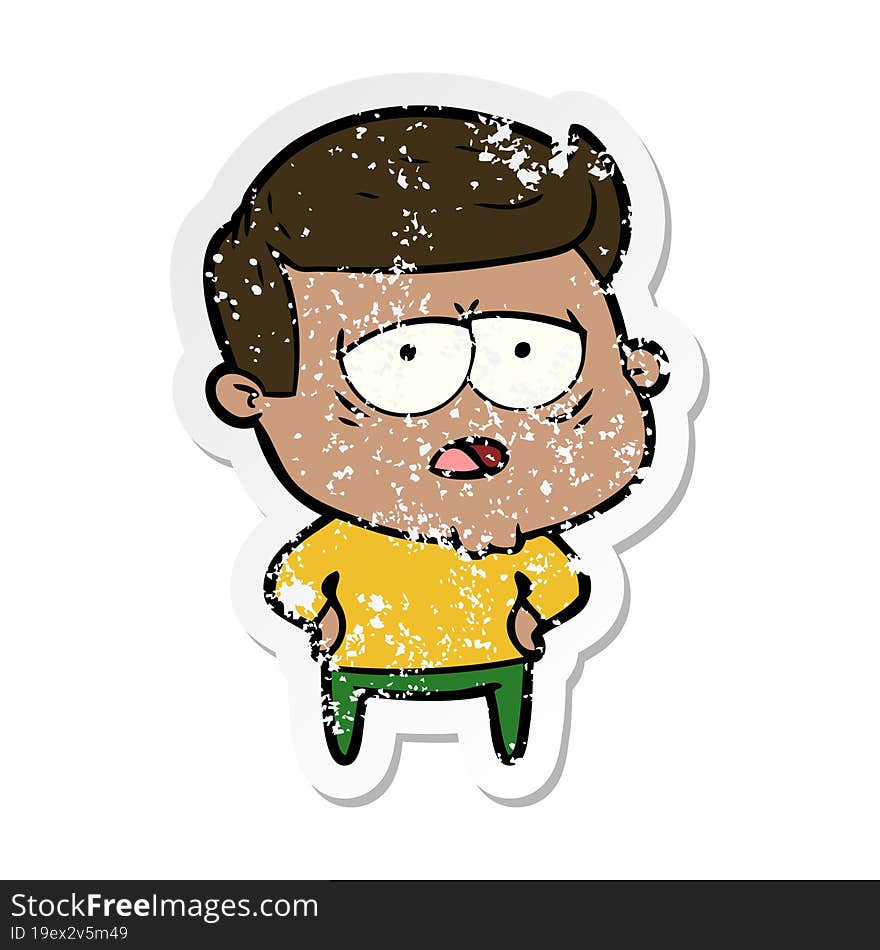 distressed sticker of a cartoon tired man