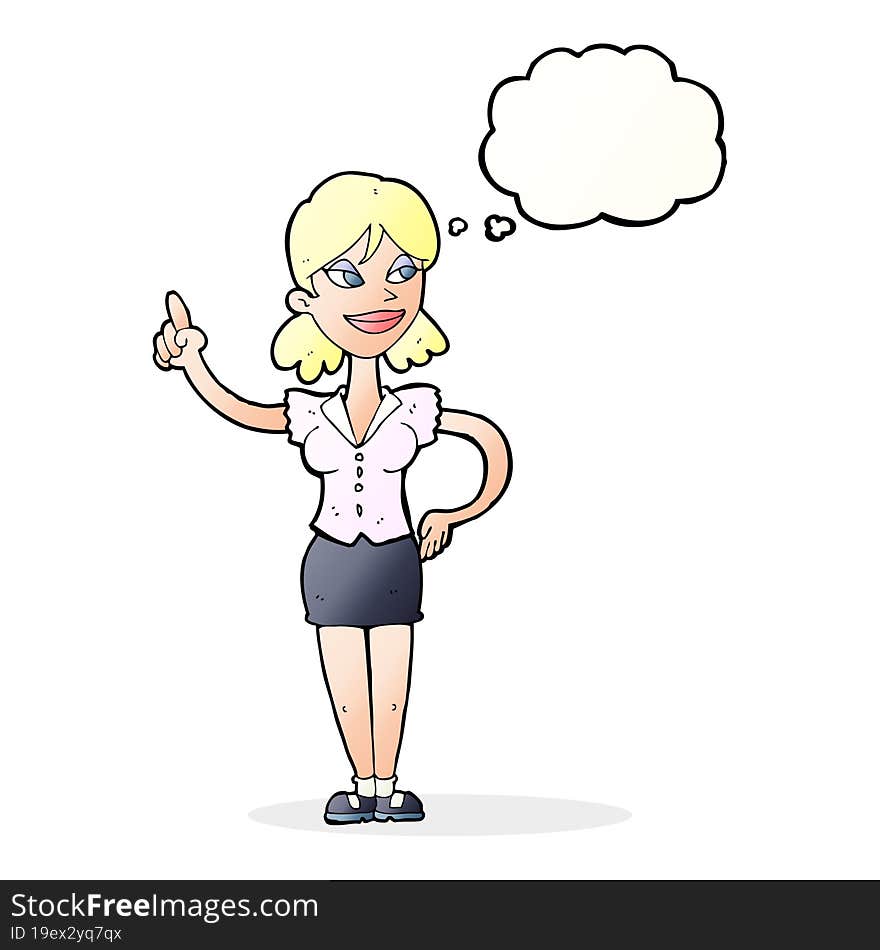 Cartoon Woman With Great Idea With Thought Bubble