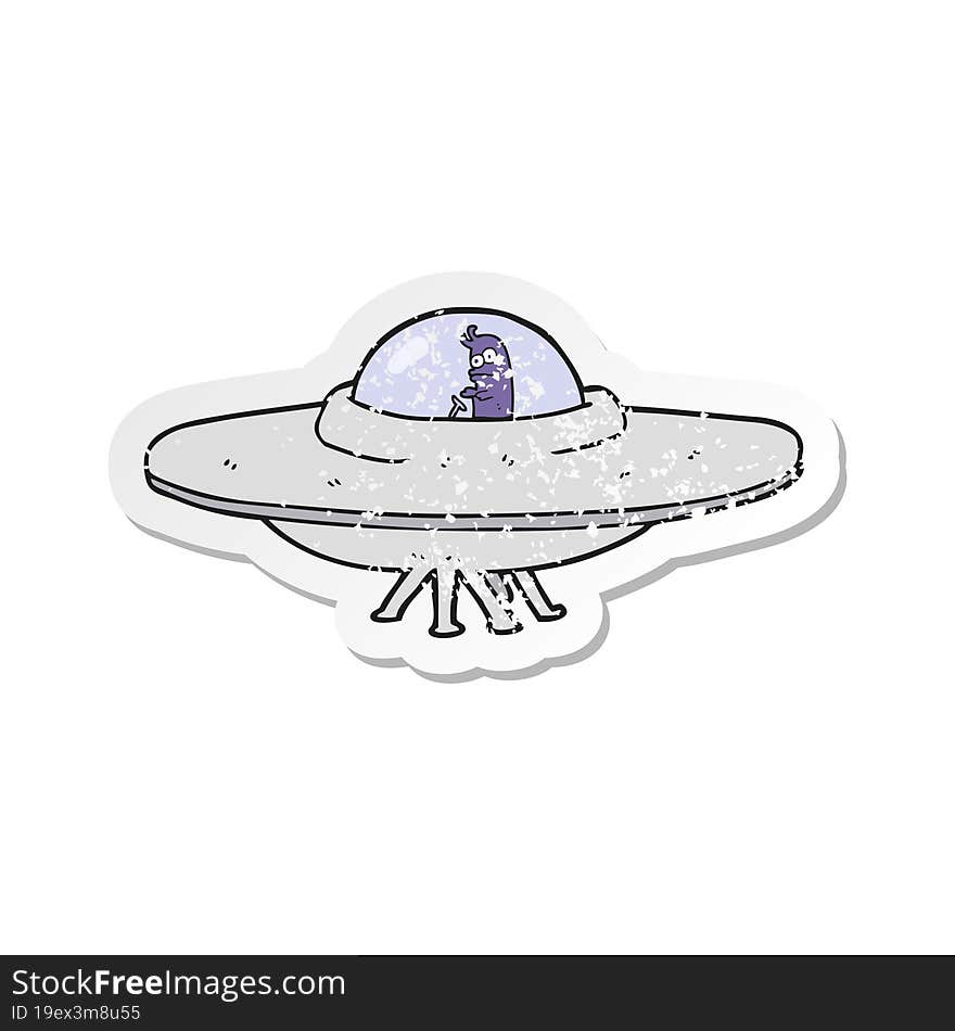 retro distressed sticker of a cartoon flying saucer