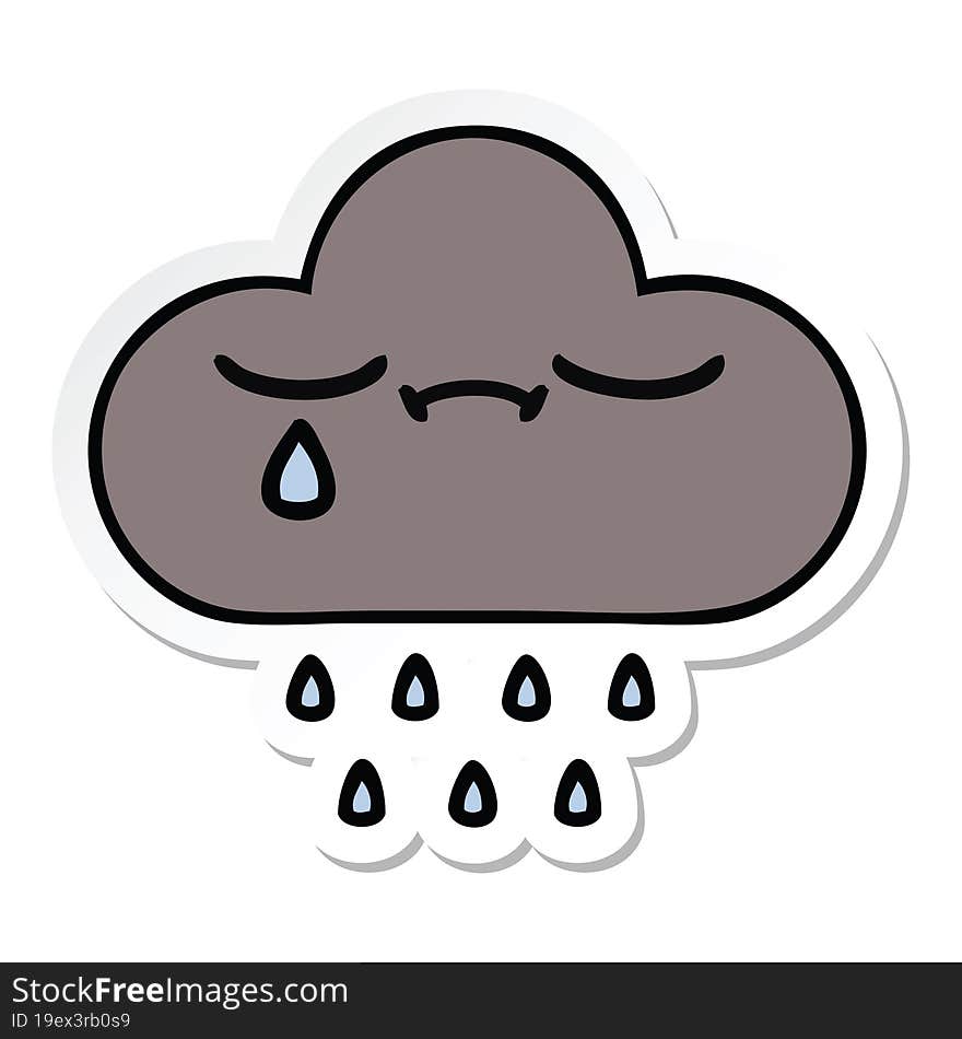 Sticker Of A Cute Cartoon Storm Rain Cloud