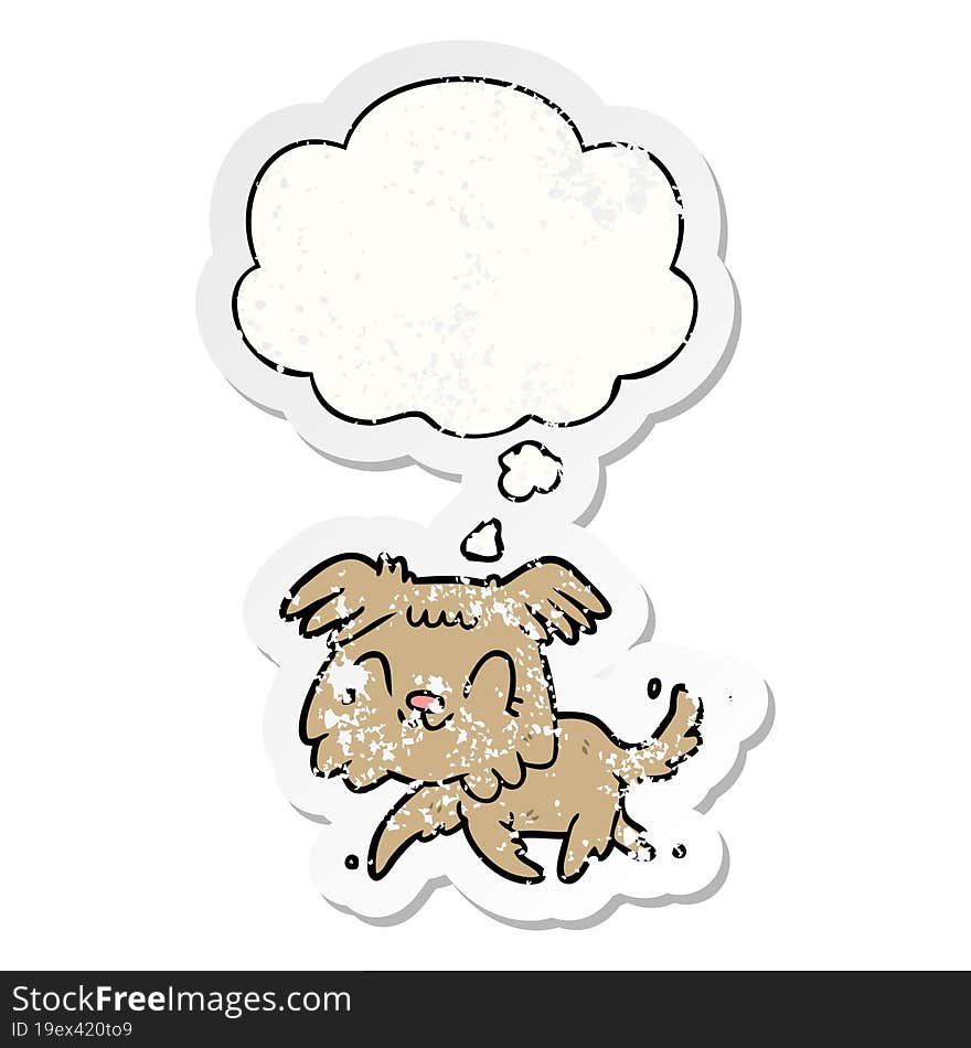 cartoon dog and thought bubble as a distressed worn sticker