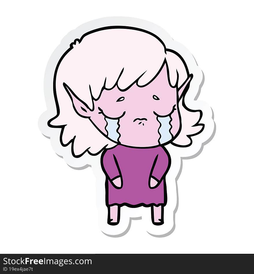 sticker of a cartoon crying elf girl