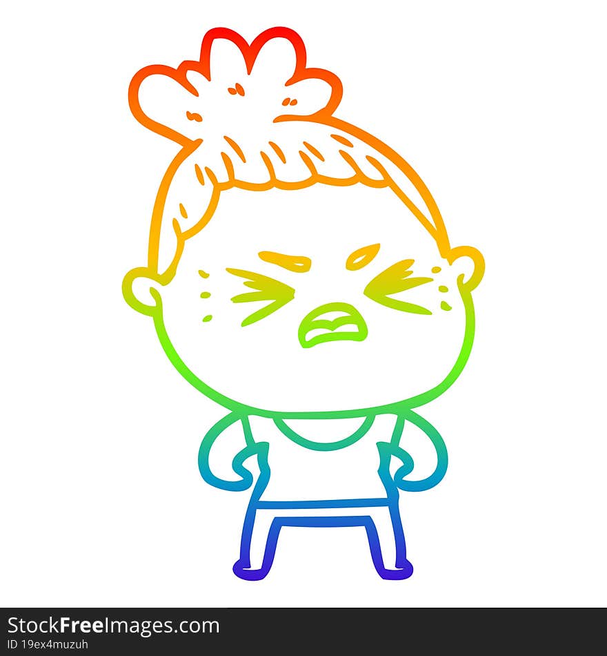 rainbow gradient line drawing of a cartoon angry woman