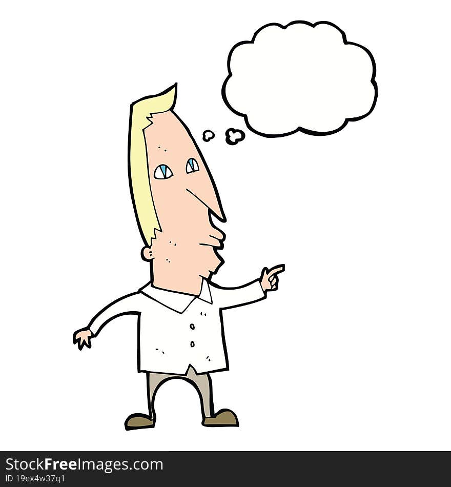 Cartoon Pointing Man With Thought Bubble