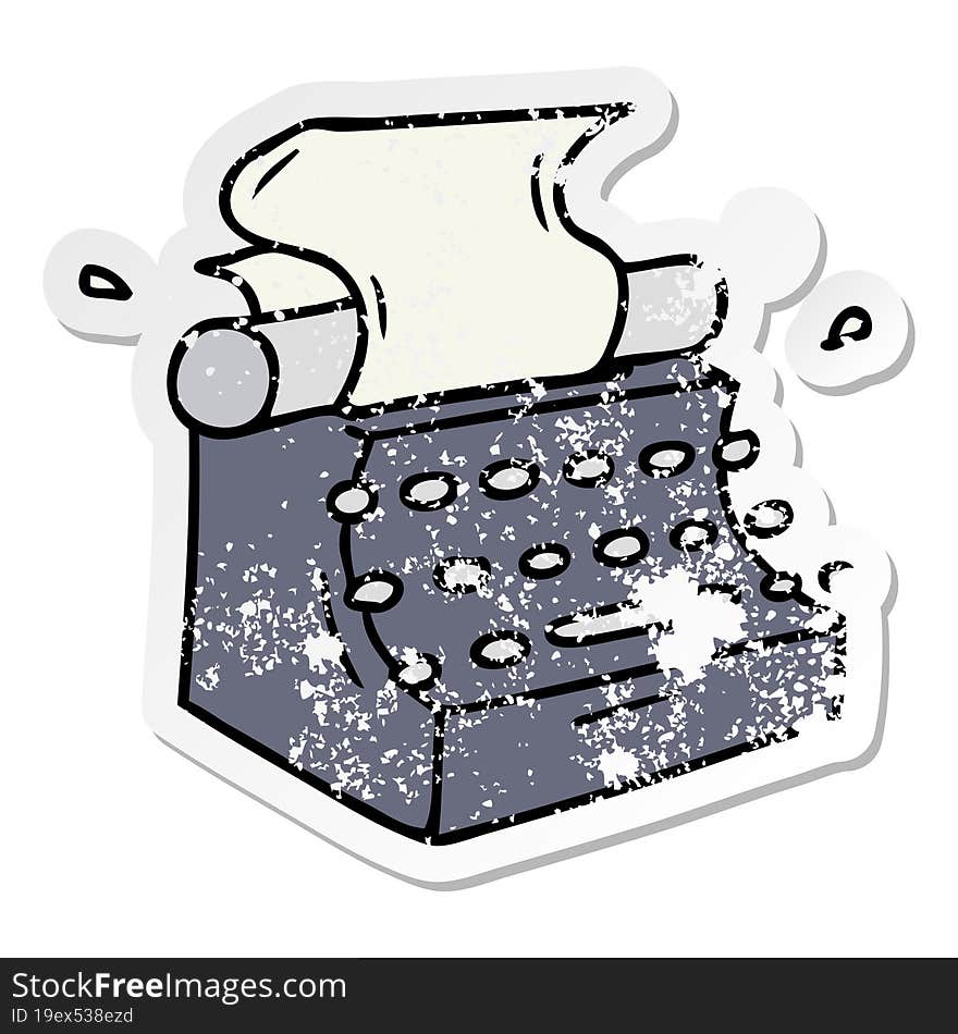 Distressed Sticker Cartoon Doodle Of Old School Typewriter