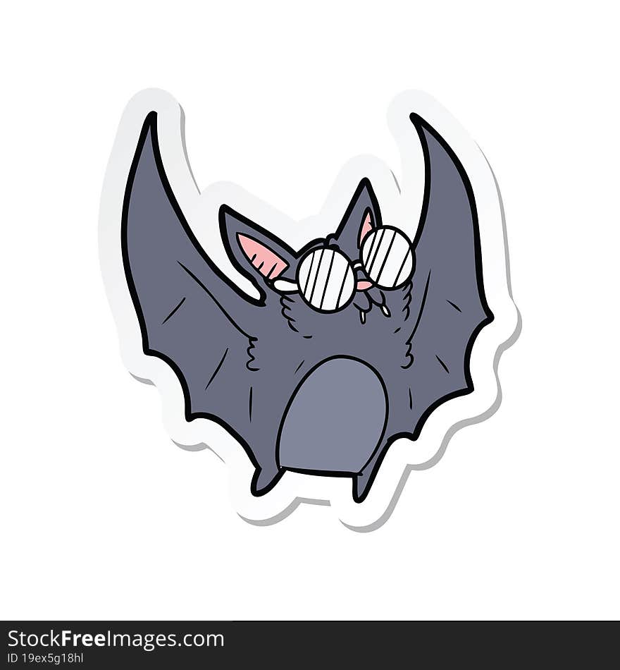 sticker of a cartoon bat wearing spectacles