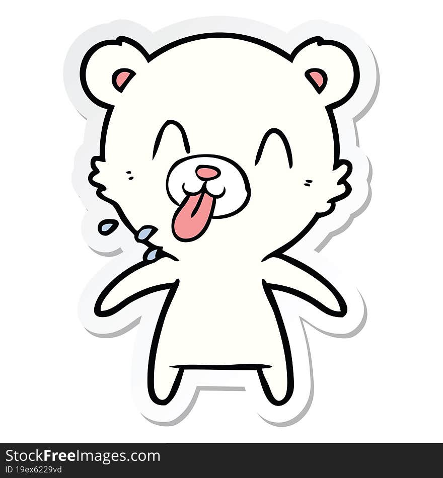 sticker of a rude cartoon polar bear sticking out tongue