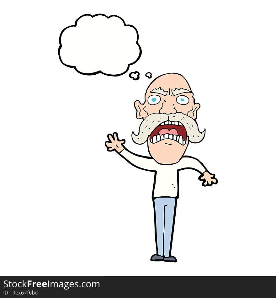 cartoon angry old man with thought bubble