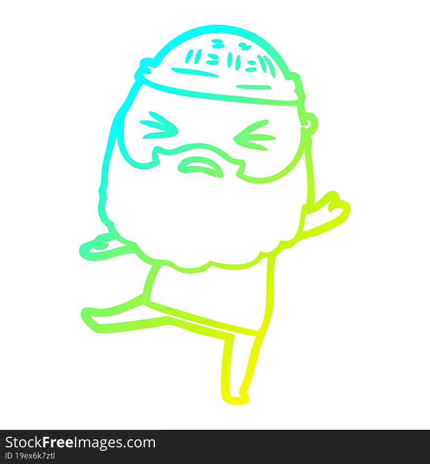 cold gradient line drawing of a cartoon man with beard