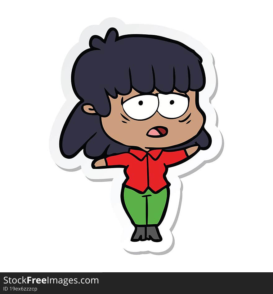 sticker of a cartoon tired woman