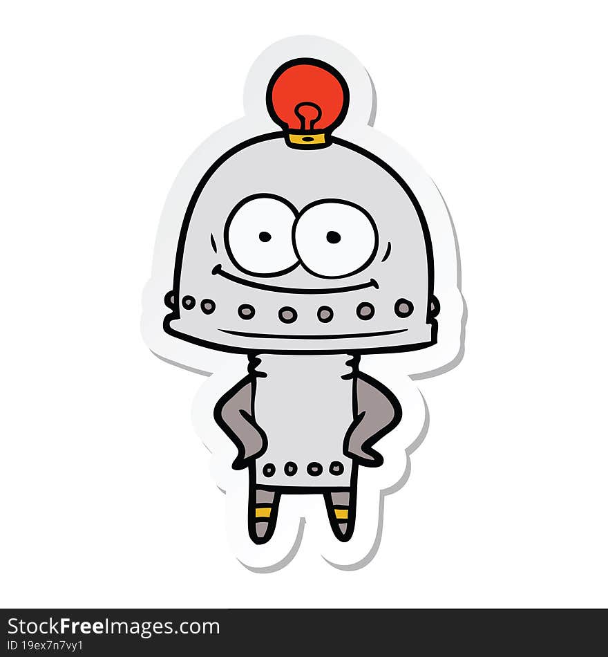 sticker of a happy carton robot with light bulb