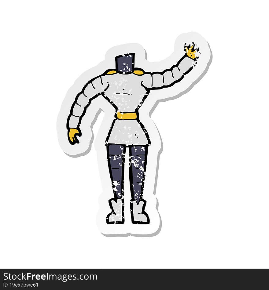 retro distressed sticker of a cartoon female robot body