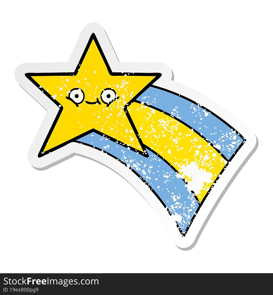 distressed sticker of a cute cartoon shooting rainbow star