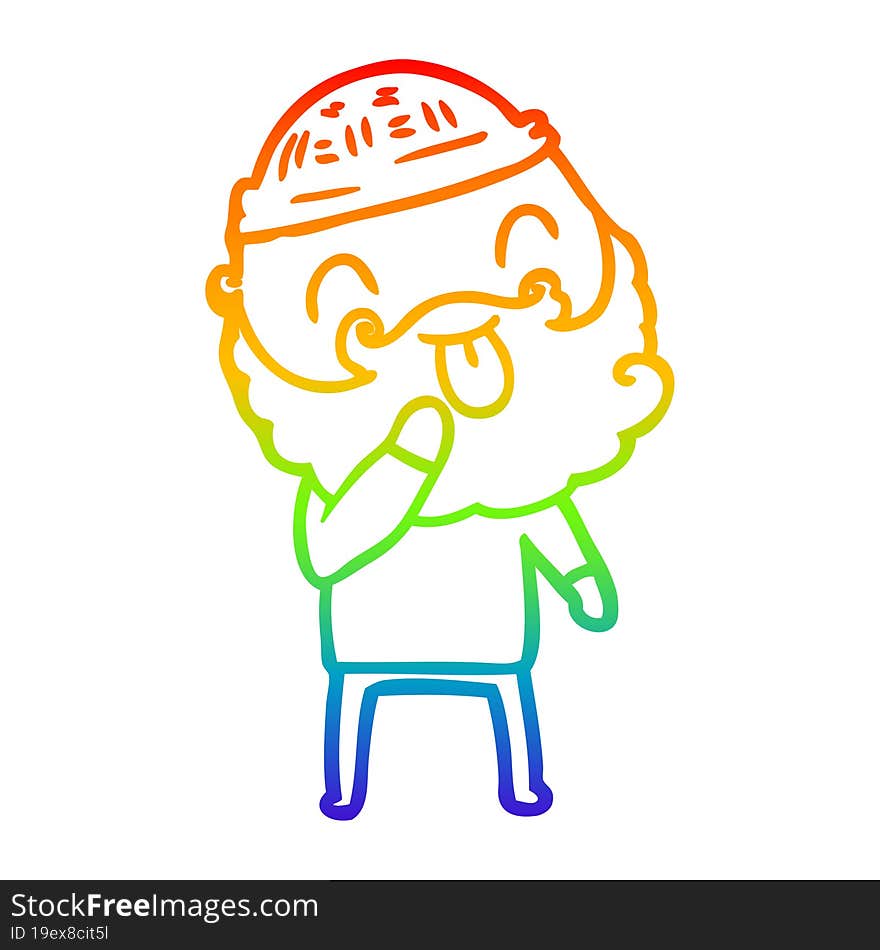 rainbow gradient line drawing man with beard sticking out tongue