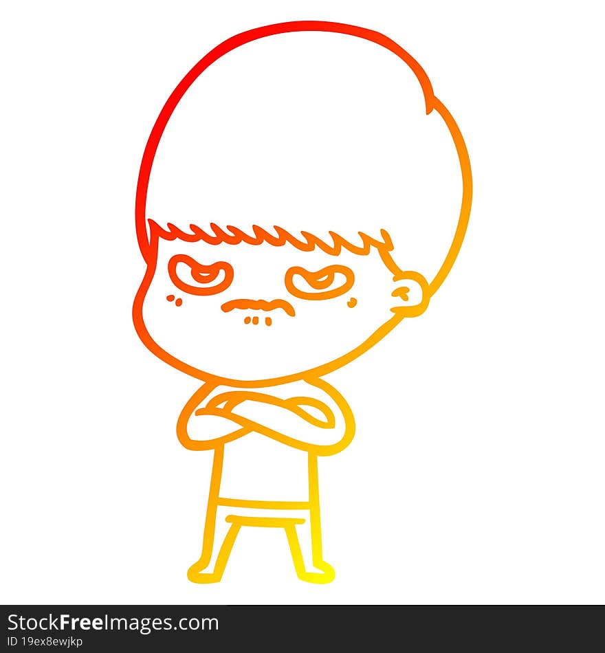 Warm Gradient Line Drawing Cartoon Angry Boy