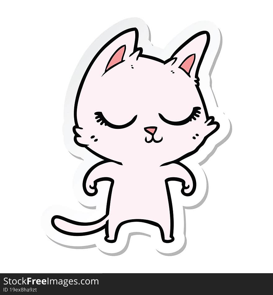 sticker of a calm cartoon cat