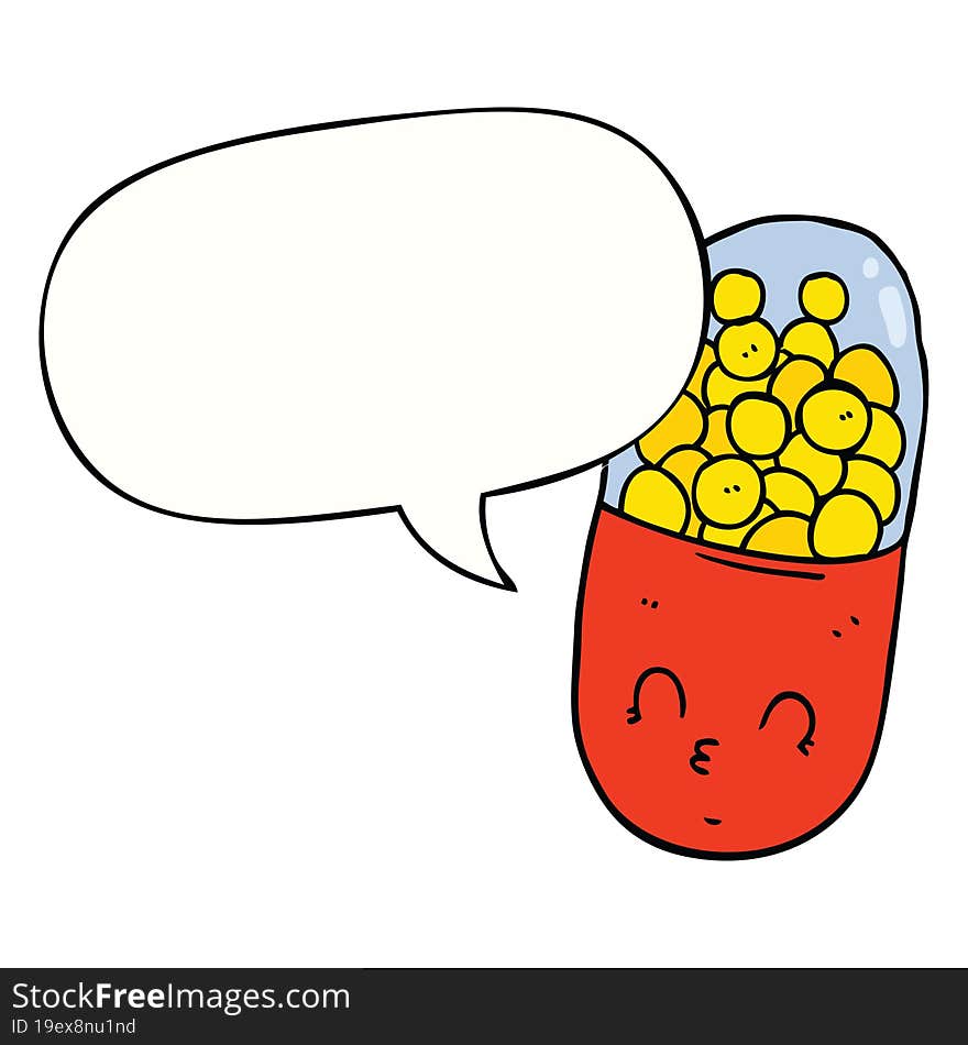 cartoon pill and speech bubble