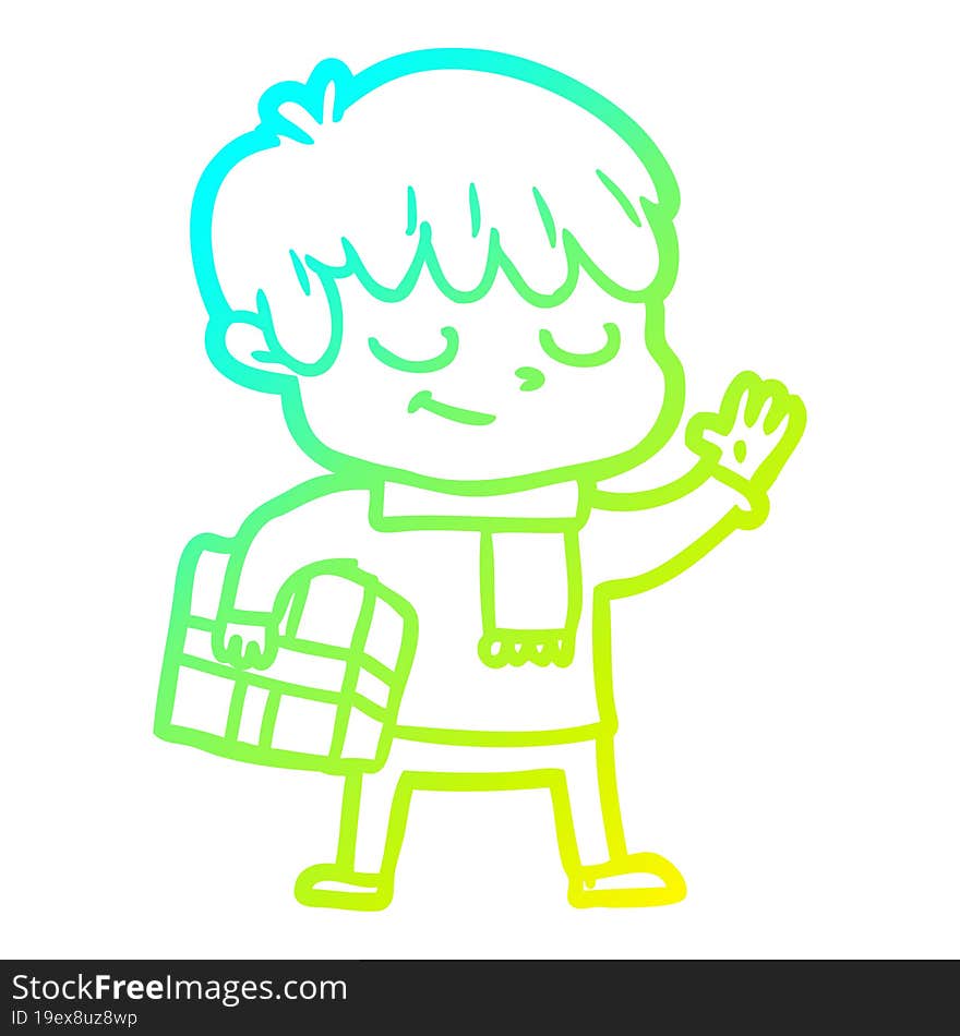 cold gradient line drawing cartoon happy boy