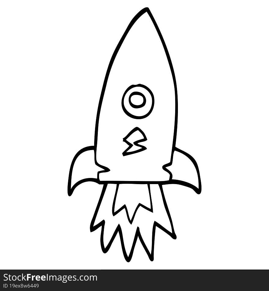 line drawing cartoon space rocket