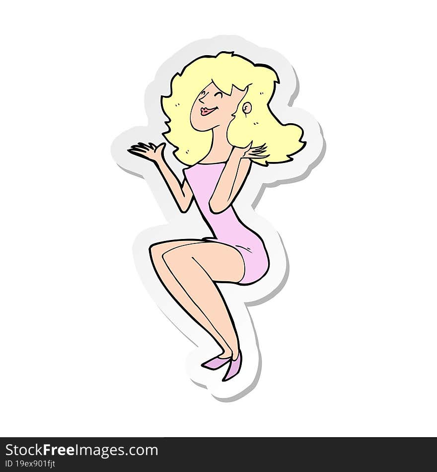 sticker of a cartoon attractive woman sitting