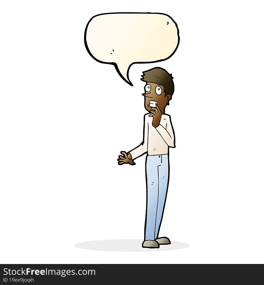 cartoon worried man with speech bubble