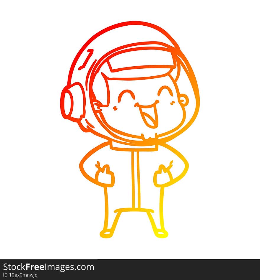 warm gradient line drawing of a happy cartoon astronaut