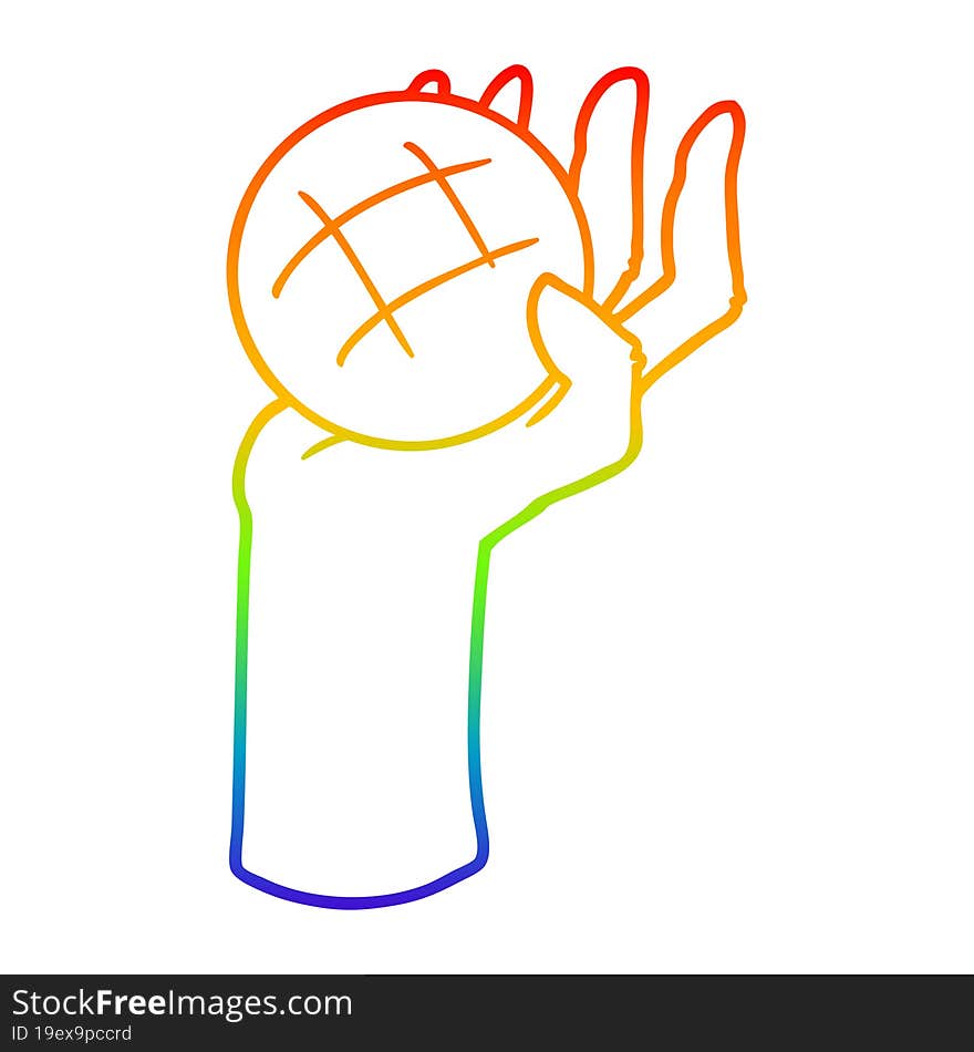 rainbow gradient line drawing cartoon hand throwing ball