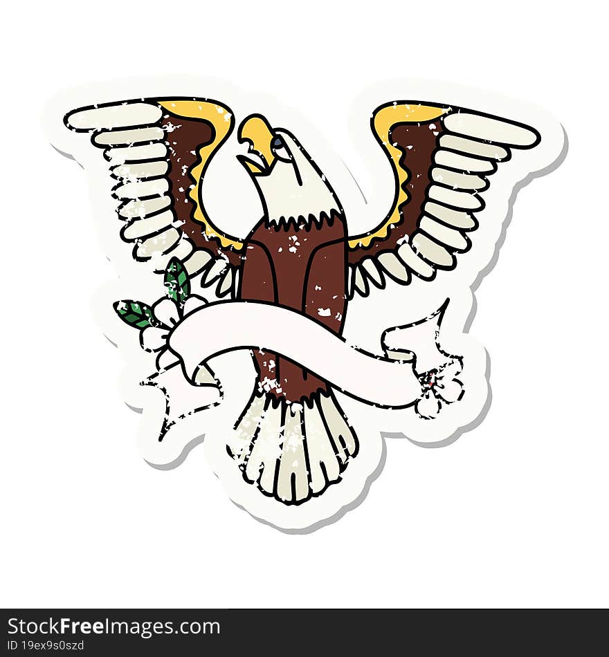 Grunge Sticker With Banner Of An American Eagle