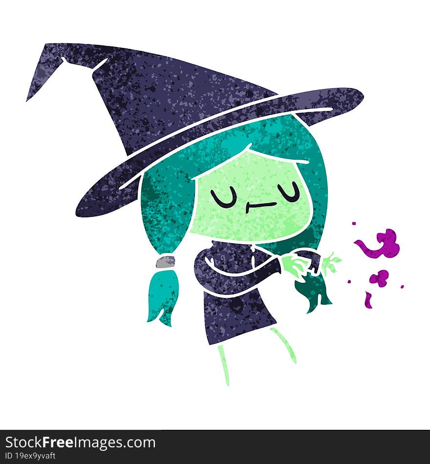 retro cartoon of cute kawaii witch